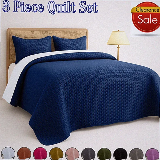 3 Piece Embossed Bedspread Quilt Set Soft Quilted Coverlet Comforter Sets Queen