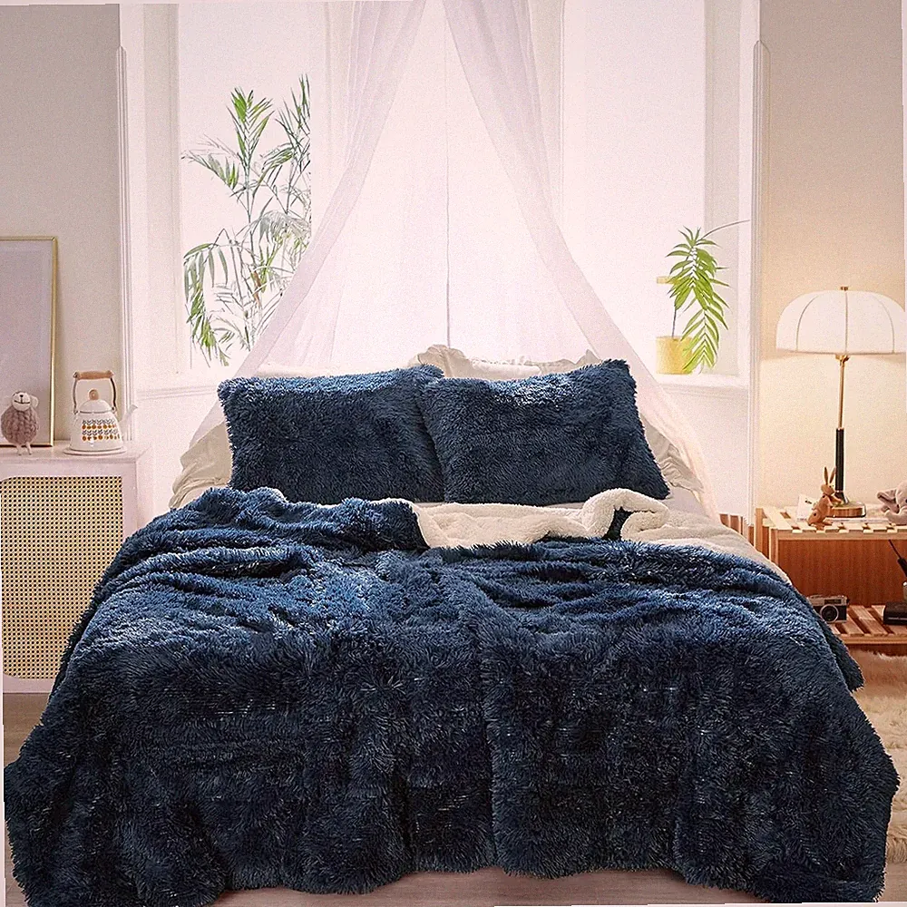 3-Piece Plush Shaggy King Size Luxury Faux Fur Sherpa Bedding Comforter Set
