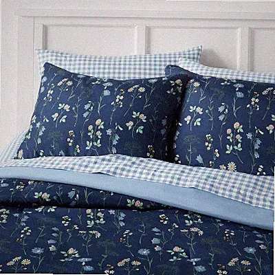 7pc King Floral Printed Microfiber Reversible Comforter & Sheets Set Navy