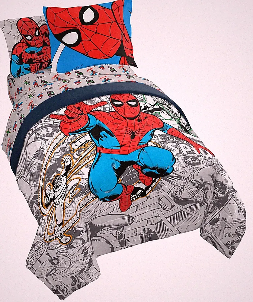 Bed Set Full Size Marvel Spiderman 7 Piece Comforter Sheets Microfiber Spidey