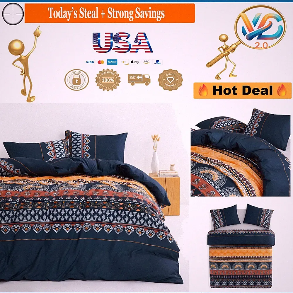 Bohemian Comforter Set Queen 3 Piece Paisley Floral Pattern Lightweight Bedding