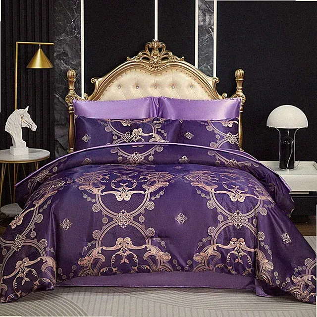 Elegant Purple Queen Comforter Set with Satin Sheets & Cushion Cover - 8 Pcs