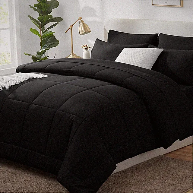 Full Size Black Comforter Set, 7-Piece Bed in a Bag, All Season Bedding
