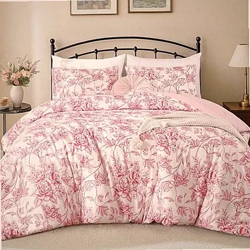 Full Size Comforter Set - Pink Floral Comforter, 3 Piece Cute Floral Bedding