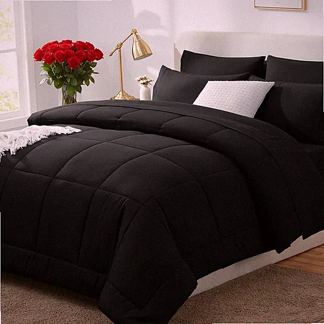 Full Size Comforter Sets Black, 7 Pieces Bed in a Bag, Black Comforter Full S...