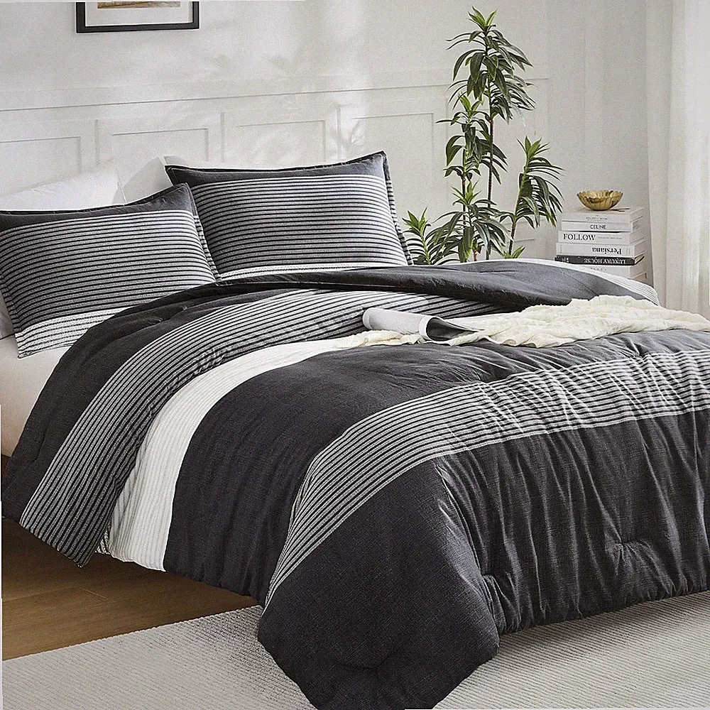 Full Size Comforter Sets Black White Grey - 3 Pieces Lightweight Bedding Set, Al