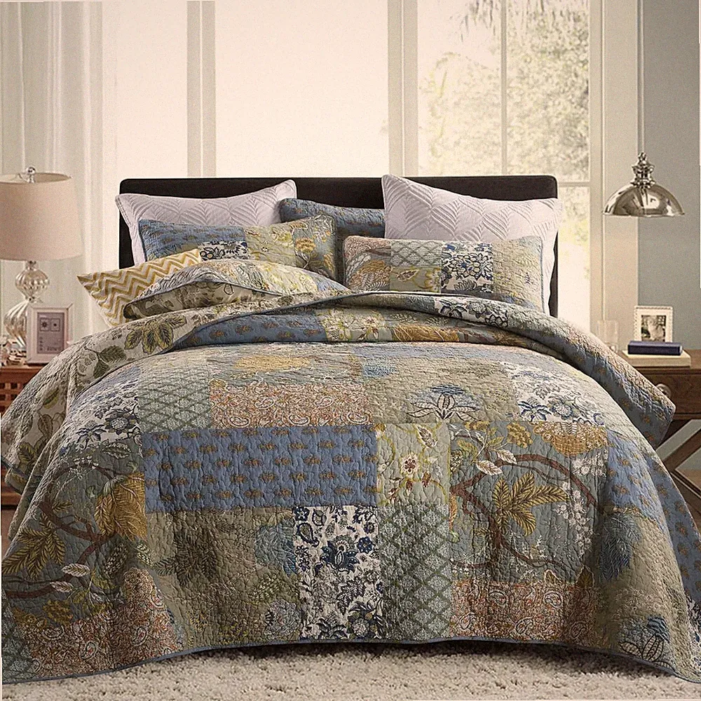 King Size Comforter Set- 100% Cotton Quilt King Size Set, Green, Sage Bedspreads