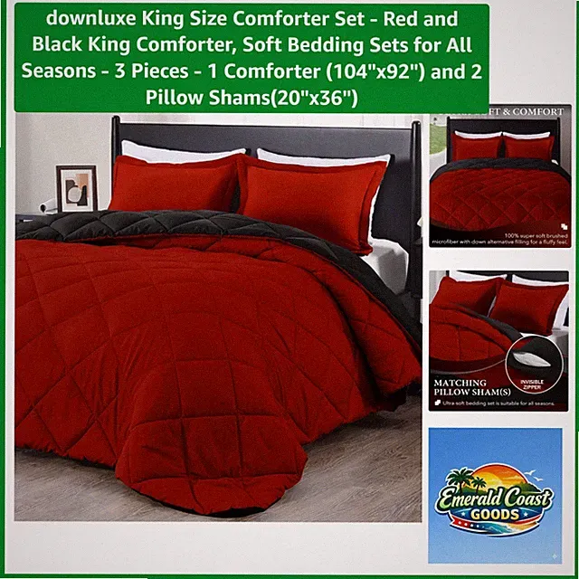 Luxurious King Size Comforter Set in Red & Black - Soft Bedding for All Seasons
