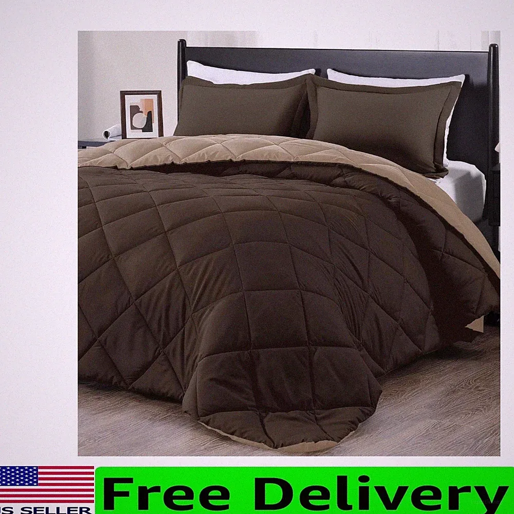 Machine Washable Full Size Comforter Set - Elegant Brown/Tan, Cozy & Stylish