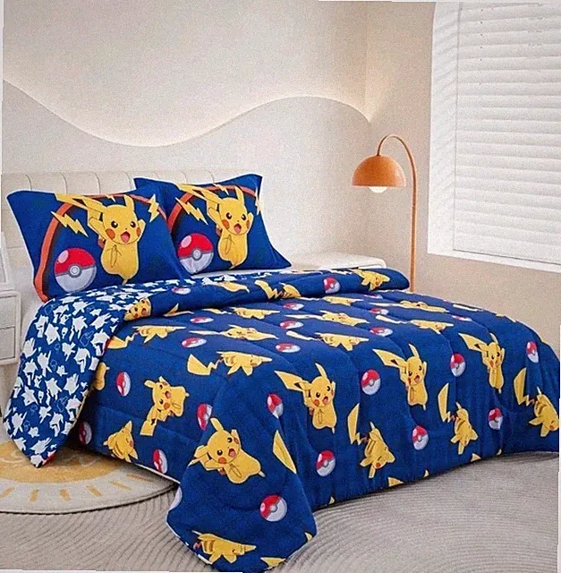 Pokemon " Pikachu " Full Size Reversible comforter 3Pcs Set With 2 Pillow Shams