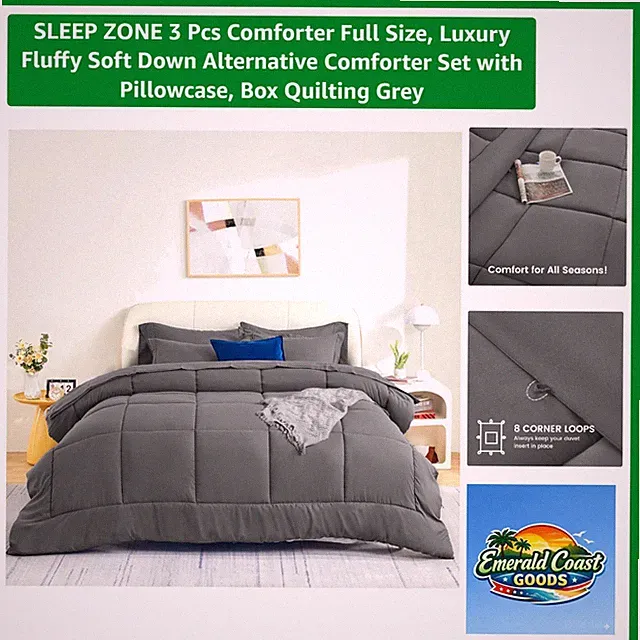 Soft & Cozy 3-Pc Comforter Set in Solid Grey - Full Size, Hypoallergenic Design